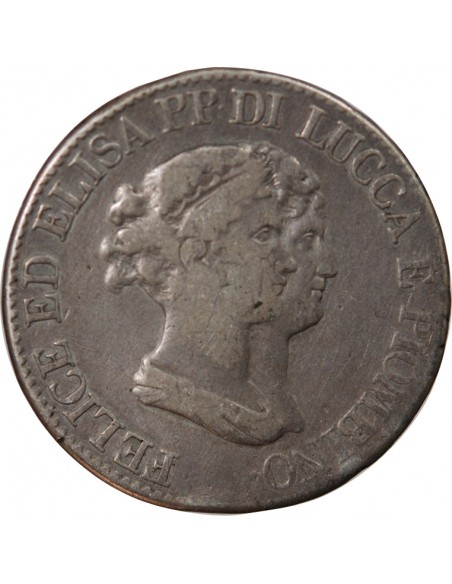 ITALIE, REPUBLIQUE DE LUCQUES, FELIX ET ELISA - 5 FRANCHI ARGENT 1807