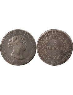 ITALIE, REPUBLIQUE DE LUCQUES, FELIX ET ELISA - 5 FRANCHI ARGENT 1807 2