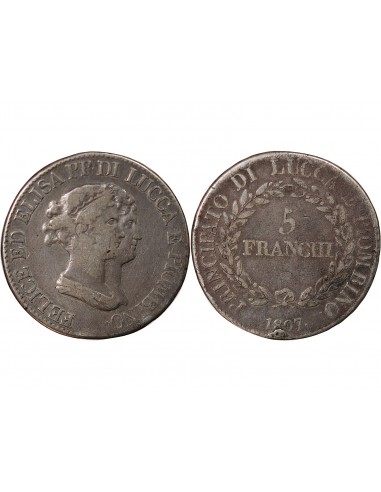 ITALIE, REPUBLIQUE DE LUCQUES, FELIX ET ELISA - 5 FRANCHI ARGENT 1807