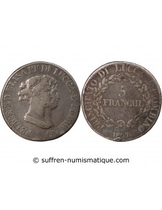 ITALIE, REPUBLIQUE DE LUCQUES, FELIX ET ELISA - 5 FRANCHI ARGENT 1807