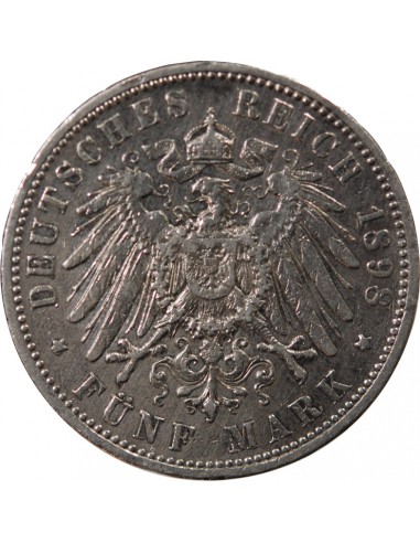 ALLEMAGNE, PRUSSE, WILHELM II - 5 MARK ARGENT 1898 A BERLIN