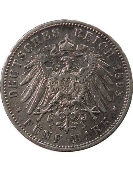 ALLEMAGNE, PRUSSE, WILHELM II - 5 MARK ARGENT 1898 A BERLIN