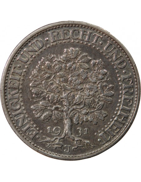 ALLEMAGNE, REPUBLIQUE DE WEIMAR - 5 REICHSMARK ARGENT 1931 J HAMBOURG