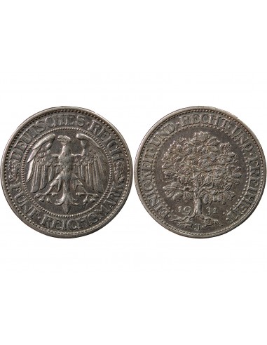 ALLEMAGNE, REPUBLIQUE DE WEIMAR - 5 REICHSMARK ARGENT 1931 J HAMBOURG