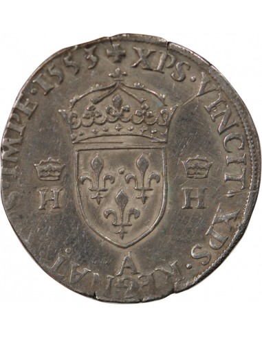 HENRI II, TÊTE NUE - TESTON ARGENT 1553 A PARIS