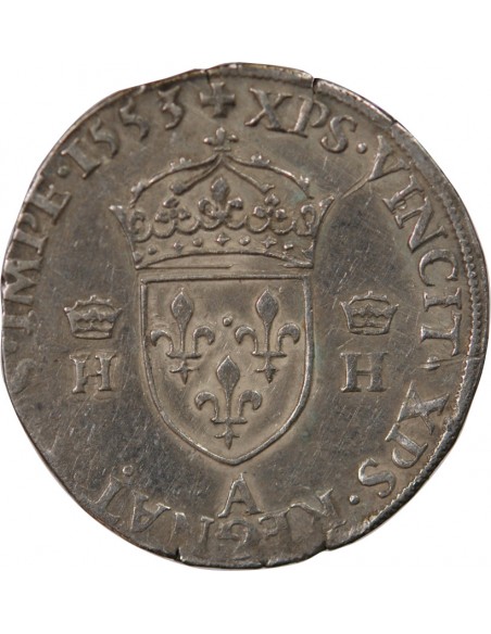 HENRI II, TÊTE NUE - TESTON ARGENT 1553 A PARIS