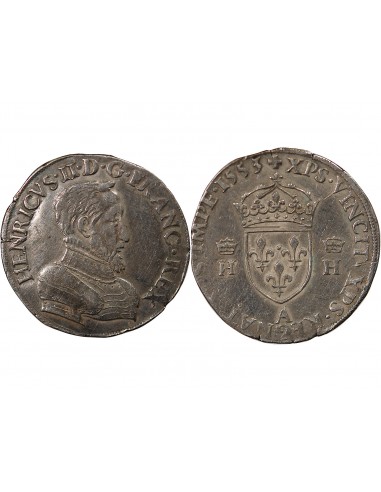 HENRI II, TÊTE NUE - TESTON ARGENT 1553 A PARIS