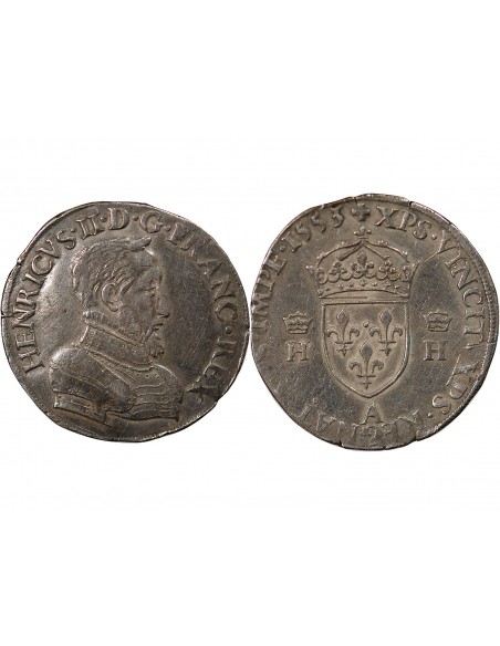 HENRI II, TÊTE NUE - TESTON ARGENT 1553 A PARIS