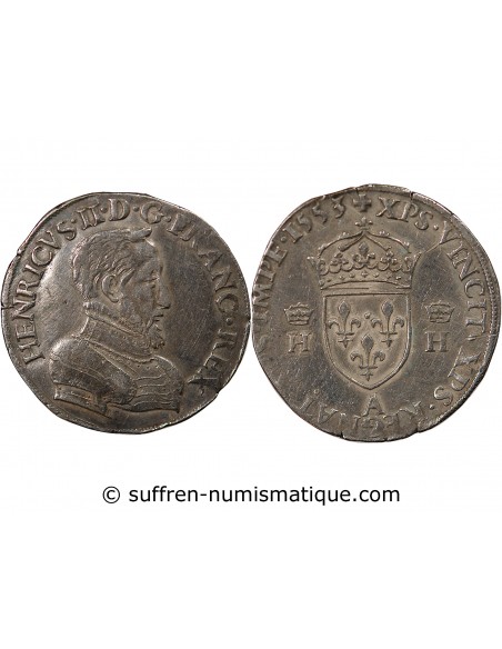 HENRI II, TÊTE NUE - TESTON ARGENT 1553 A PARIS