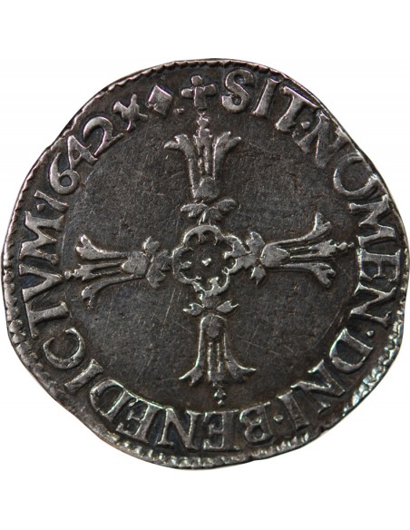 LOUIS XIII - 1/4 ECU AU REVERS A LA CROIX FEUILLUE, 1642 AIX EN PROVENCE R3