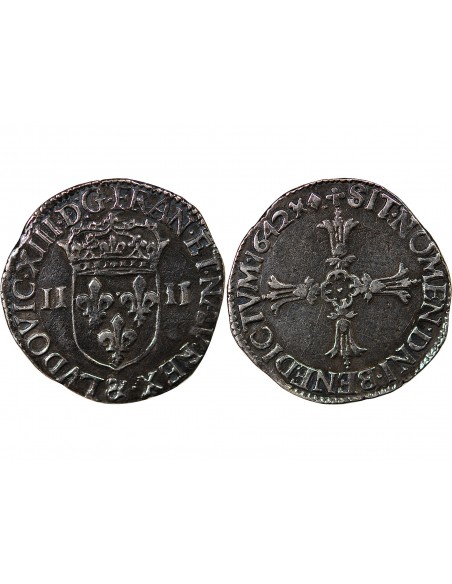 LOUIS XIII - 1/4 ECU AU REVERS A LA CROIX FEUILLUE, 1642 AIX EN PROVENCE R3
