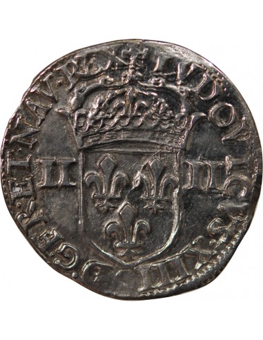 LOUIS XIII - 1/4 ECU ARGENT  AU REVERS A LA CROIX FLEURDELISEE 1643 9 RENNES R1