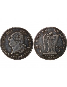 LOUIS XVI, CONSTITUTION - 30 SOLS 1792 A PARIS 2