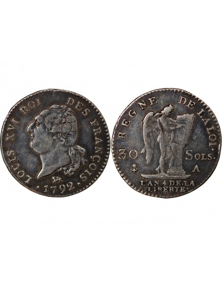 LOUIS XVI, CONSTITUTION - 30 SOLS 1792 A PARIS