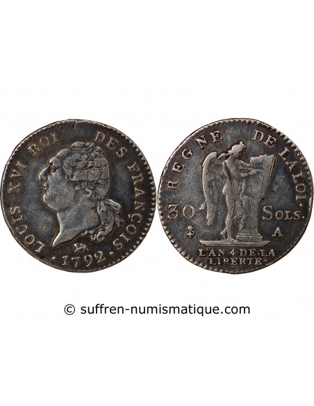 LOUIS XVI, CONSTITUTION - 30 SOLS 1792 A PARIS