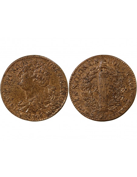 LOUIS XVI, CONSTITUTION - 2 SOLS 1791 AA METZ