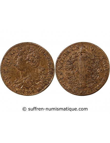 LOUIS XVI, CONSTITUTION - 2 SOLS 1791 AA METZ
