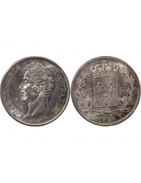CHARLES X - 5 FRANCS ARGENT 1828 T NANTES