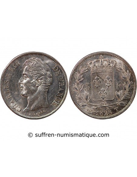 CHARLES X - 5 FRANCS ARGENT 1828 T NANTES