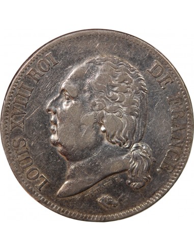 LOUIS XVIII - 5 FRANCS ARGENT 1822 A PARIS