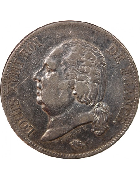 LOUIS XVIII - 5 FRANCS ARGENT 1822 A PARIS