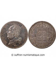 LOUIS XVIII - 5 FRANCS ARGENT 1822 A PARIS