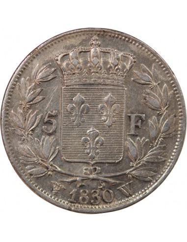 CHARLES X - 5 FRANCS ARGENT 2e TYPE TRANCHE EN CREUX, 1830 W LILLE﻿