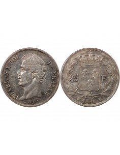 CHARLES X - 5 FRANCS ARGENT 2e TYPE TRANCHE EN CREUX, 1830 W LILLE﻿ 2