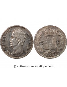 CHARLES X - 5 FRANCS ARGENT 2e TYPE TRANCHE EN CREUX, 1830 W LILLE﻿