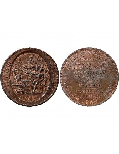 MONNAIE DE CONFIANCE - MONNERON 5 SOLS AU SERMENT, 2e TYPE 1792 AN IV