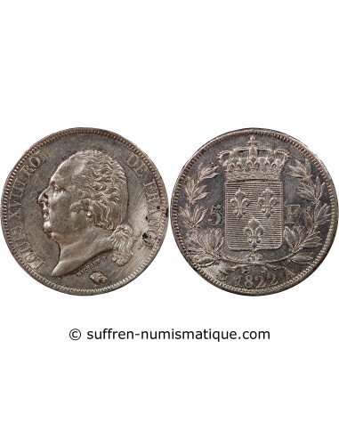 LOUIS XVIII - 5 FRANCS ARGENT 1822 A PARIS