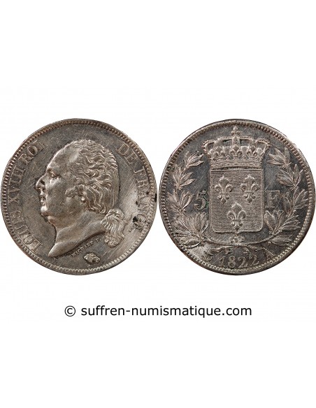 LOUIS XVIII - 5 FRANCS ARGENT 1822 A PARIS