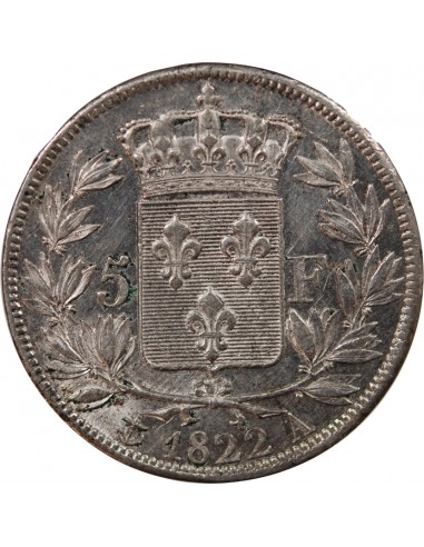 LOUIS XVIII - 5 FRANCS ARGENT 1822 A PARIS