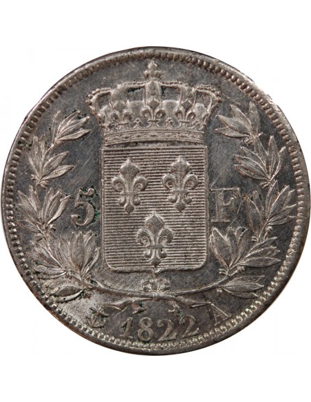 LOUIS XVIII - 5 FRANCS ARGENT 1822 A PARIS