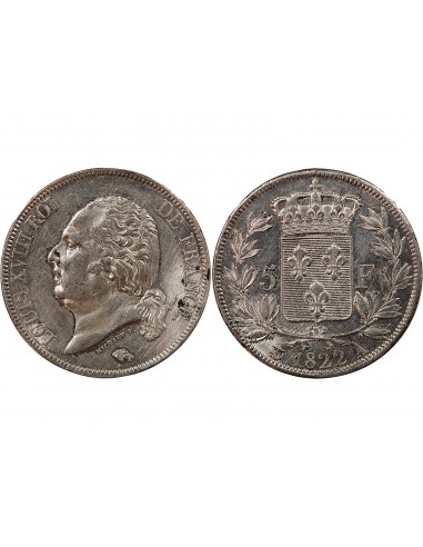 LOUIS XVIII - 5 FRANCS ARGENT 1822 A PARIS