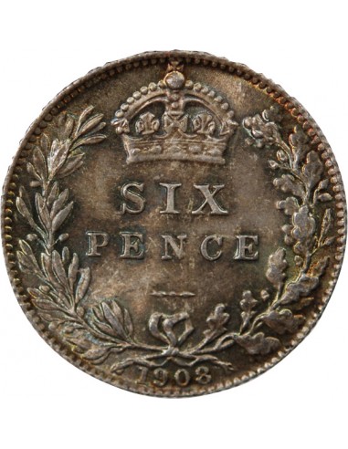 GRANDE-BRETAGNE, EDOUARD VII - 6 PENCE ARGENT 1908