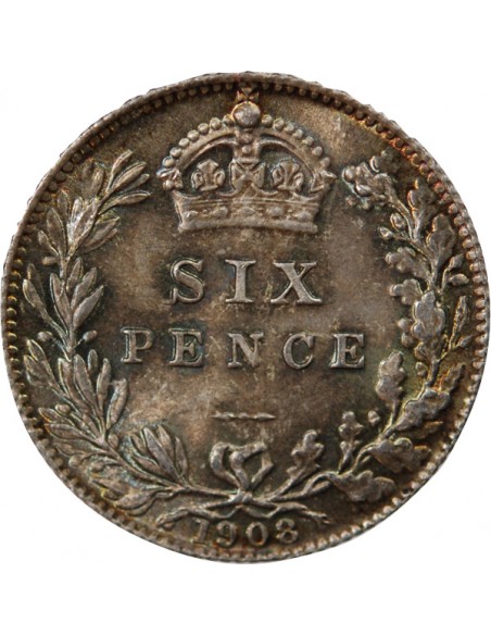 GRANDE-BRETAGNE, EDOUARD VII - 6 PENCE ARGENT 1908