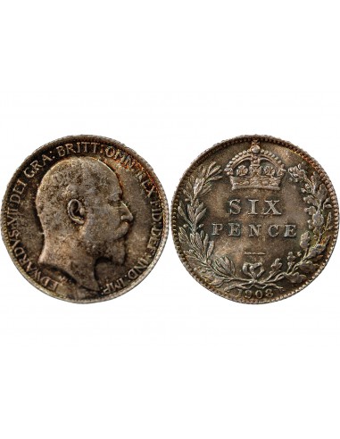 GRANDE-BRETAGNE, EDOUARD VII - 6 PENCE ARGENT 1908