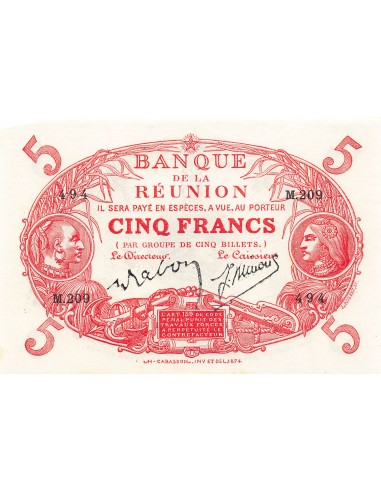 BANQUE DE LA REUNION - 5 FRANCS (1944) - CABASSON ROUGE