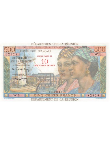 REUNION - 10 NF SUR 500 FRANCS (1971) - SURCHARGE