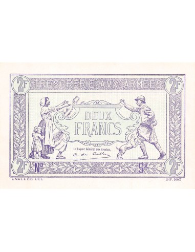 TRÉSORERIE AUX ARMÉES - 2 FRANCS 1919 - EPREUVE SUR PAPIER FORT