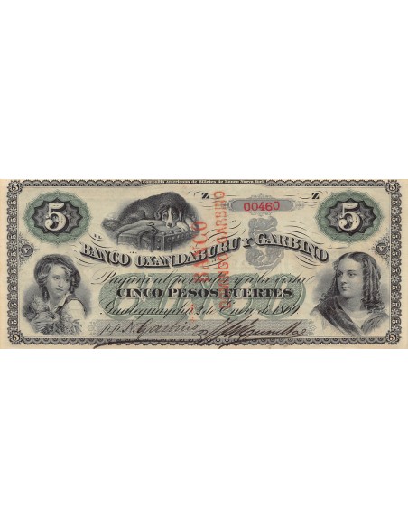 ARGENTINE, BANCO OXANDABARU Y GARBINO - 5 PESOS 1869