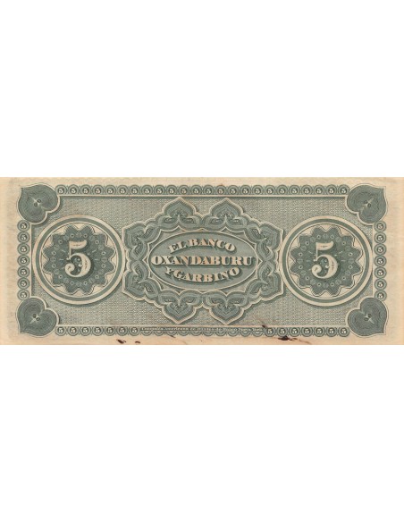 ARGENTINE, BANCO OXANDABARU Y GARBINO - 5 PESOS 1869