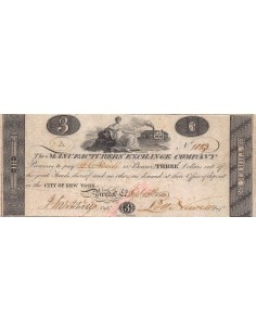 USA, MANUFACTURER'S EXCHANGE CIE - CHEQUE 3 DOLLARS 1814