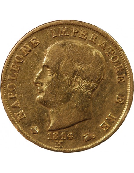 ITALIE, NAPOLEON﻿ 1er - 40 LIRE OR 1814 M MILAN