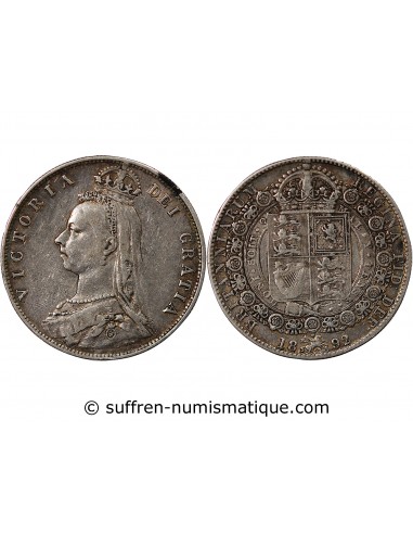GRANDE-BRETAGNE, VICTORIA - 1/2 CROWN ARGENT 1892