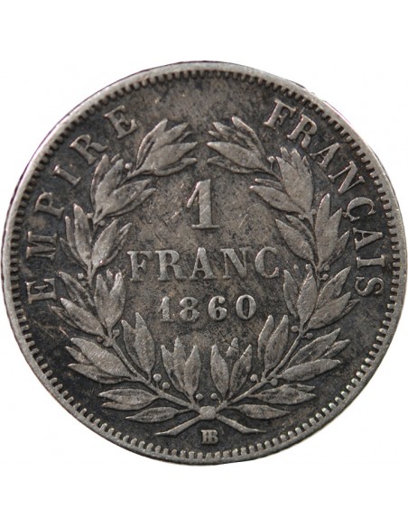 NAPOLEON III - 1 FRANC ARGENT 1860 BB STRASBOURG