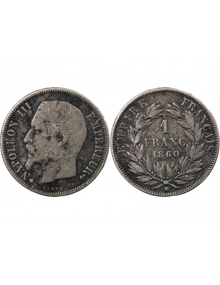 NAPOLEON III - 1 FRANC ARGENT 1860 BB STRASBOURG