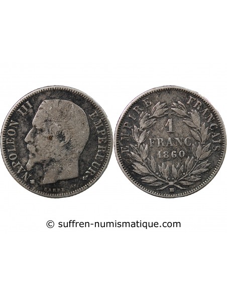 NAPOLEON III - 1 FRANC ARGENT 1860 BB STRASBOURG