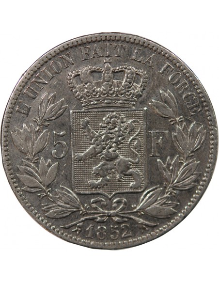 BELGIQUE, LEOPOLD Ier - 5 FRANCS ARGENT 1852